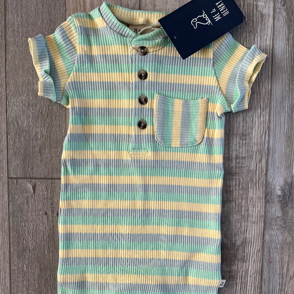 Me & Henry Striped Ribbed Henley Polo